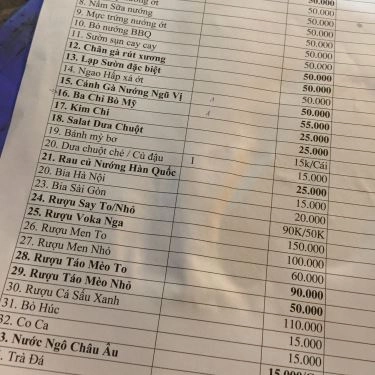 Thực đơn- Quán Ăn Hùng Béo - Nướng Lụi