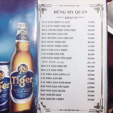 Thực đơn- Quán Ăn Hùng My Quán - Gà Lên Mâm