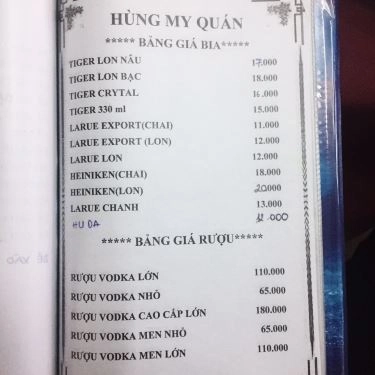 Thực đơn- Quán Ăn Hùng My Quán - Gà Lên Mâm