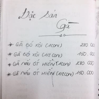 Thực đơn- Quán Ăn Hùng My Quán - Gà Lên Mâm