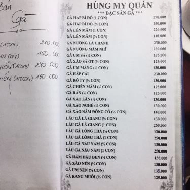 Thực đơn- Quán Ăn Hùng My Quán - Gà Lên Mâm