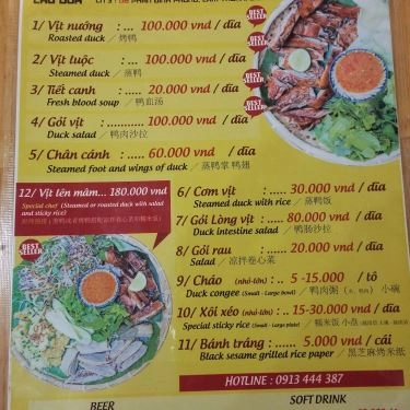 Thực đơn- Quán Ăn Hùng Vịt Cầu Dứa - Hàn Thuyên