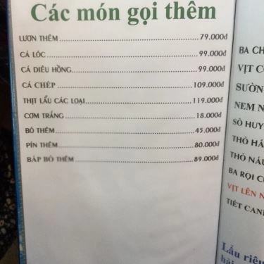 Thực đơn- Quán Ăn Hương Đồng Quê