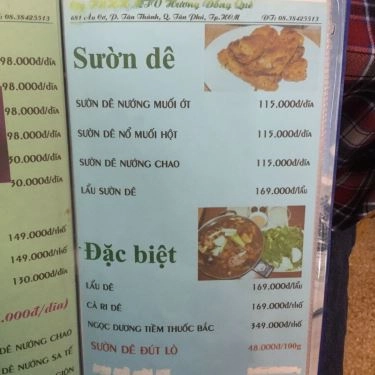 Thực đơn- Quán Ăn Hương Đồng Quê