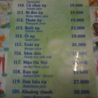 Thực đơn- Nhà Hàng Hương Khách - Ẩm Thực Chay