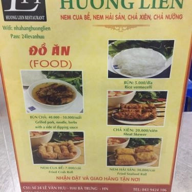 Thực đơn- Quán Ăn Hương Liên - Bún Chả & Nem Cua Bể - Bún Chả Obama