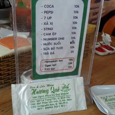 Thực đơn- Quán Ăn Hương Quê - Bún Mắm & Lẩu Mắm