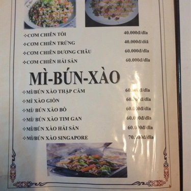 Thực đơn- Quán Ăn Hương Quê - Hội Quán Gà Lai VN