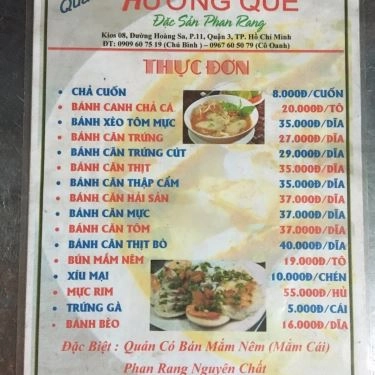 Thực đơn- Quán Ăn Hương Quê - Bánh Căn & Bánh Xèo
