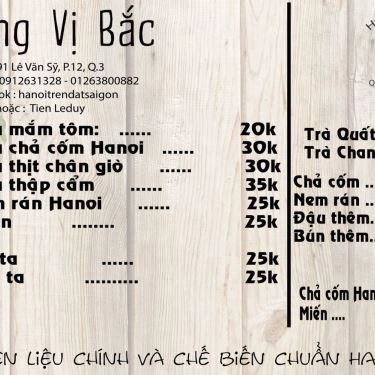 Thực đơn- Quán Ăn Hương Vị Bắc - Bún Đậu Mắm Tôm & Miến Gà