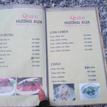 Thực đơn- Hương Xưa - Quán Ăn Gia Đình