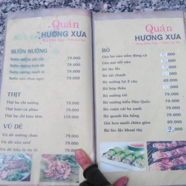 Thực đơn- Hương Xưa - Quán Ăn Gia Đình