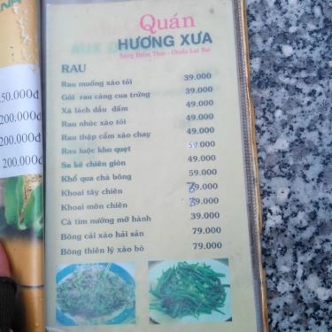 Thực đơn- Hương Xưa - Quán Ăn Gia Đình