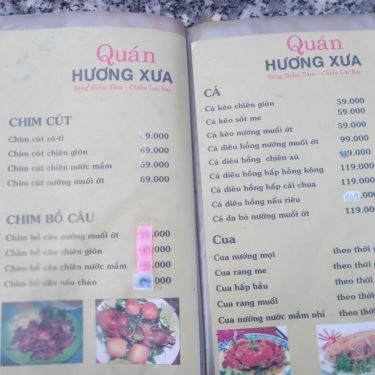 Thực đơn- Hương Xưa - Quán Ăn Gia Đình