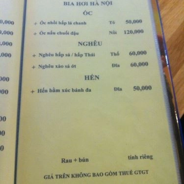 Thực đơn- Quán Ăn Huy Béo - Bia Hơi Hà Nội - Nam Kỳ Khởi Nghĩa