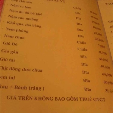 Thực đơn- Quán Ăn Huy Béo - Bia Hơi Hà Nội - Nam Kỳ Khởi Nghĩa