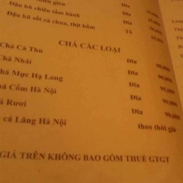 Thực đơn- Quán Ăn Huy Béo - Bia Hơi Hà Nội - Nam Kỳ Khởi Nghĩa