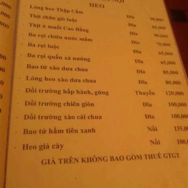 Thực đơn- Quán Ăn Huy Béo - Bia Hơi Hà Nội - Nam Kỳ Khởi Nghĩa