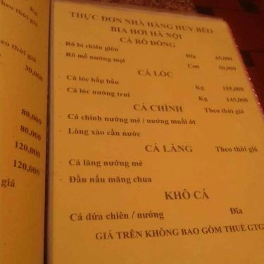 Thực đơn- Quán Ăn Huy Béo - Bia Hơi Hà Nội - Nam Kỳ Khởi Nghĩa