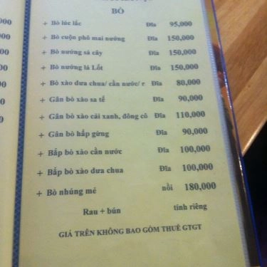 Thực đơn- Quán Ăn Huy Béo - Bia Hơi Hà Nội - Nam Kỳ Khởi Nghĩa