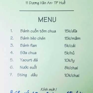 Thực đơn- Quán Ăn Huyền - Bánh Cuốn Tôm Chua