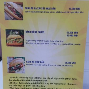 Thực đơn- Quán Ăn iBread - Bánh Mì Sốt Nhật Bản