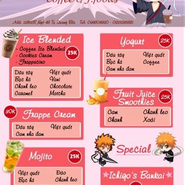Thực đơn- Quán Ăn Ichigo Coffee & Japanese Food - Tạ Quang Bửu