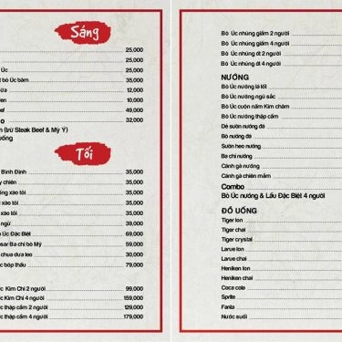 Thực đơn- Nhà Hàng IKombo Restaurant - Bò Úc & Lẩu Nướng