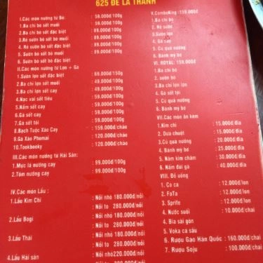 Thực đơn- Quán Ăn Jeju BBQ Nướng Lẩu