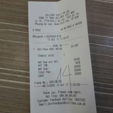 Thực đơn- Quán Ăn Jollibee - BigC An Lạc