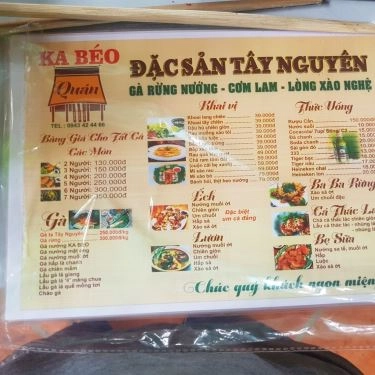 Thực đơn- Quán Ăn Ka Béo Quán - Đặc Sản Tây Nguyên