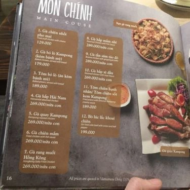 Thực đơn- Nhà Hàng Kampong Chicken House - Hoàng Đạo Thúy