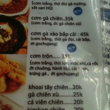 Thực đơn- Quán Ăn Kều Xay Sạch - Ẩm Thực Hàn Quốc