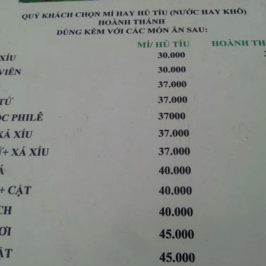 Thực đơn- Quán Ăn Khang Ký Mì Gia