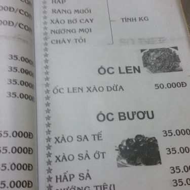 Thực đơn- Quán Ăn Khang Trang - Quán Ốc Sinh Viên - Công Lý