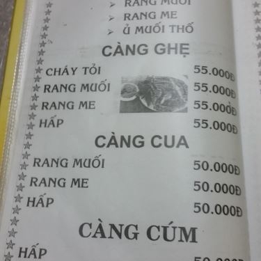 Thực đơn- Quán Ăn Khang Trang - Quán Ốc Sinh Viên - Công Lý