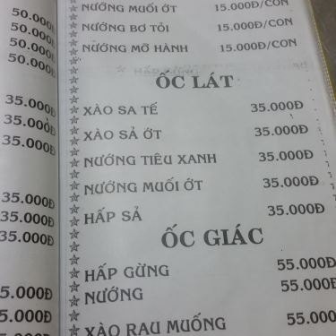 Thực đơn- Quán Ăn Khang Trang - Quán Ốc Sinh Viên - Công Lý