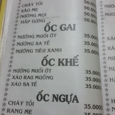 Thực đơn- Quán Ăn Khang Trang - Quán Ốc Sinh Viên - Công Lý