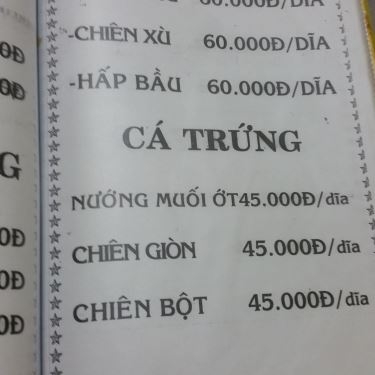 Thực đơn- Quán Ăn Khang Trang - Quán Ốc Sinh Viên - Công Lý