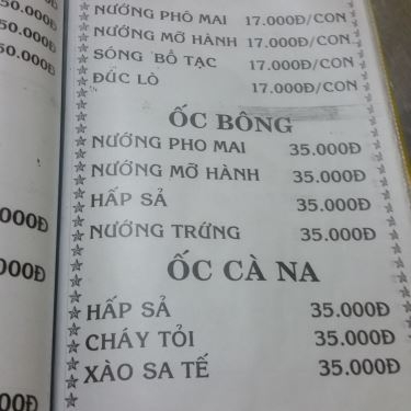 Thực đơn- Quán Ăn Khang Trang - Quán Ốc Sinh Viên - Công Lý