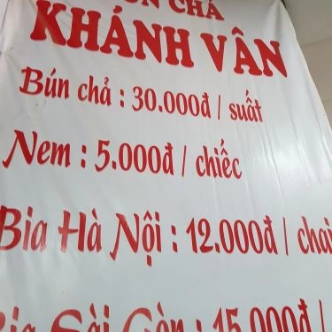 Thực đơn- Quán Ăn Khánh Vân - Bún Chả
