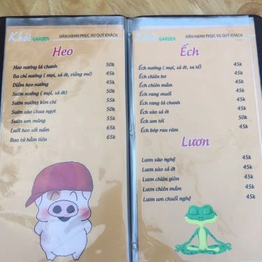 Thực đơn- Quán Ăn Khói Garden - Lẩu & Nướng