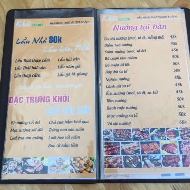 Thực đơn- Quán Ăn Khói Garden - Lẩu & Nướng
