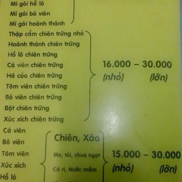 Thực đơn- Quán Ăn Khu Ăn Vặt Cao Thắng - Bàn Cờ