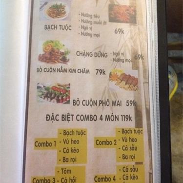 Thực đơn- Quán Ăn Kiên Kiên BBQ & Beer - Cách Mạng Tháng 8