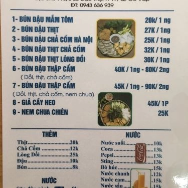 Thực đơn- Quán Ăn Kim Ngân - Bún Đậu Mắm Tôm