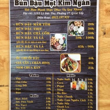 Thực đơn- Quán Ăn Kim Ngân - Bún Đậu Mắm Tôm