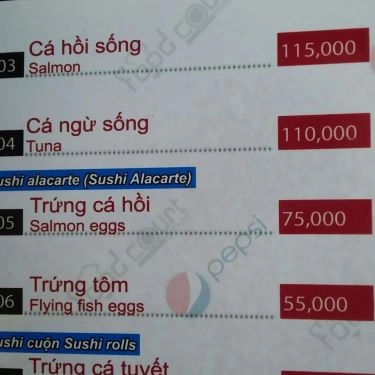 Thực đơn- Nhà Hàng Kita Guni - Indochina Riverside Towers