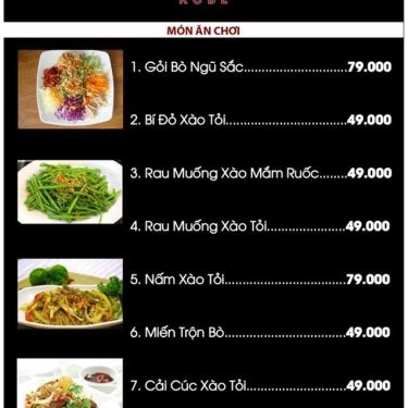 Thực đơn- Quán Ăn Kobe Nha Trang - Phở & BBQ