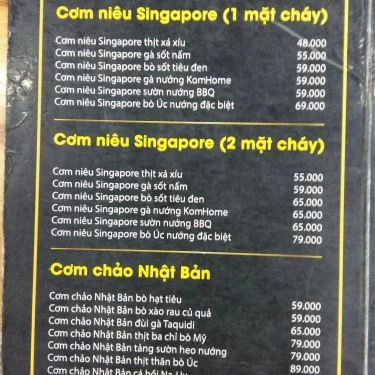 Thực đơn- Quán Ăn KomHome - Ẩm Thực Hương Vị Bản Xứ - Nguyễn Phong Sắc